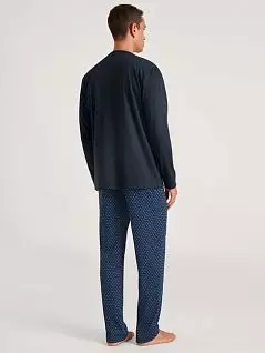 Мужская пижама свободного кроя (лонгслив с V-образным вырезом и брюки на манжетах) темно-синего цвета CALIDA  48462c479
